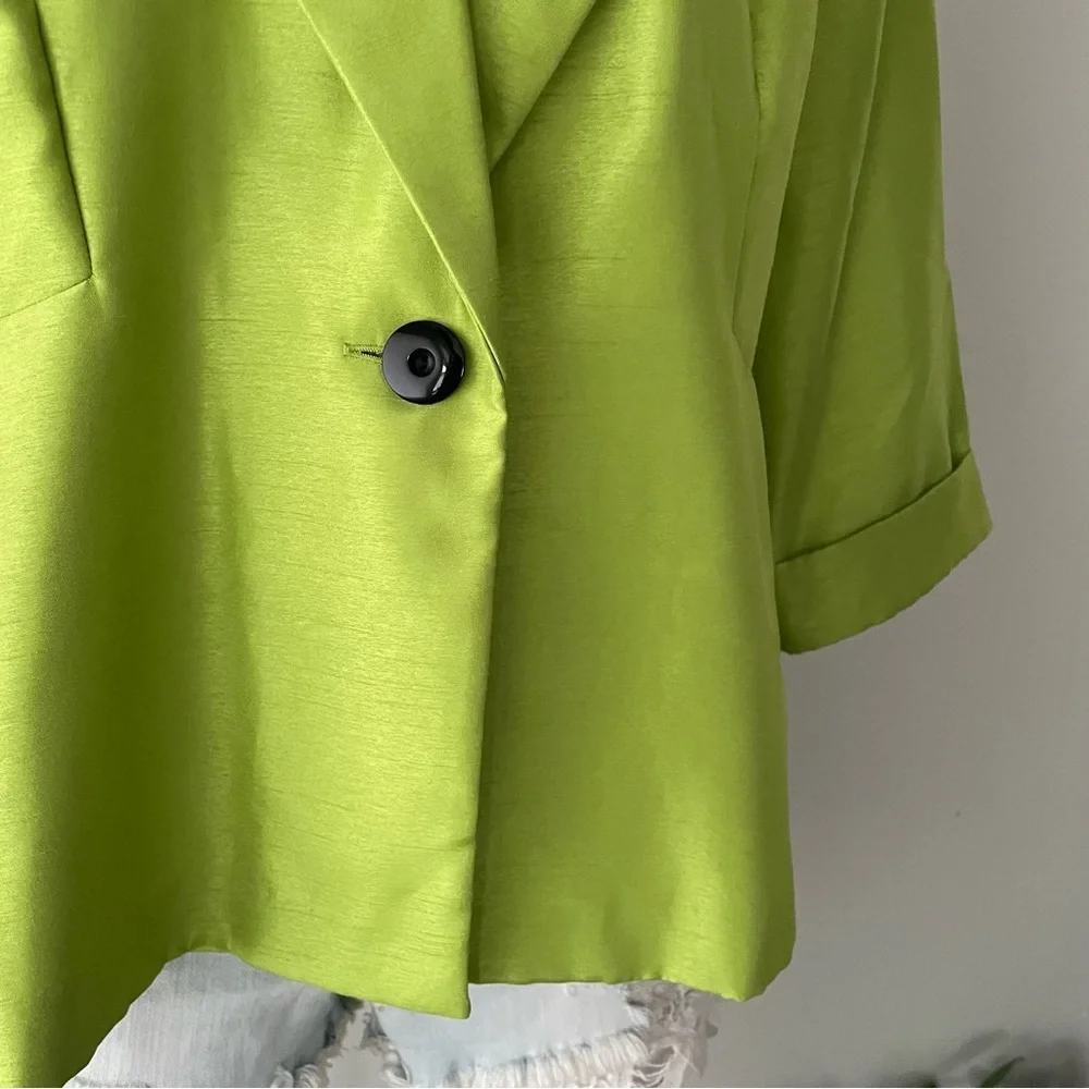 Vintage Dana Kay Lime Green Statement Blazer Jacket Chartreuse Plus Size 16 Y2K - Picture 5 of 9